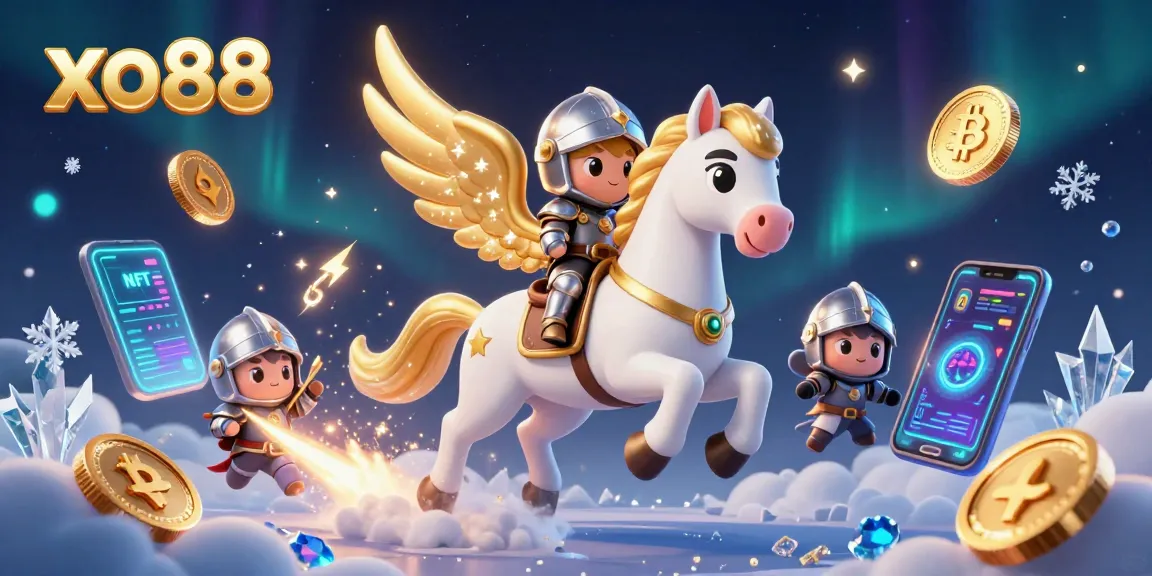 Experience the thrill of xo88 with a magical 3D representation of a knight and celestial horse.