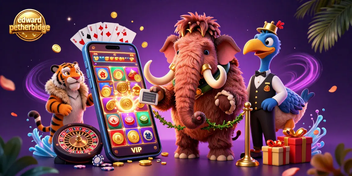 Play thrilling slots with edwardpetherbridge while interacting with unique casino characters in a vibrant atmosphere.