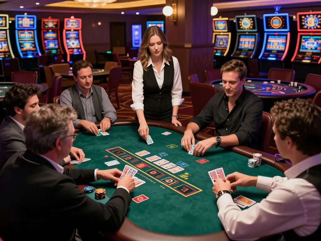 Players strategizing at a blackjack table in 98win casino, showcasing dynamic gameplay and excitement