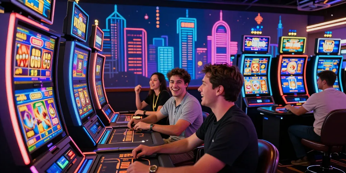 Giocatori che si divertono con giochi dinamici di casino non aams su dispositivi eleganti, immersi in un'atmosfera di gioco d'azzardo online vivace.