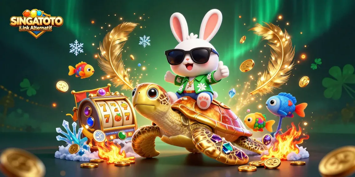 Gambarkan SINGATOTO Link Alternatif dengan karakter menarik dan elemen perjudian dalam ilustrasi 3D