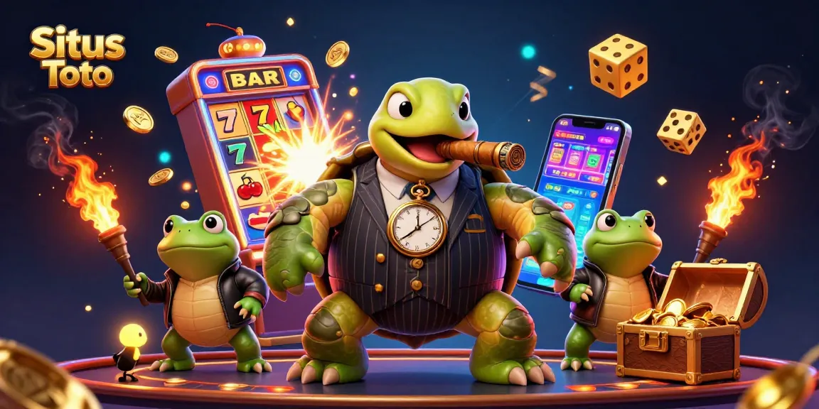 Engage in thrilling gameplay at Situs Toto with vibrant casino elements and characters.
