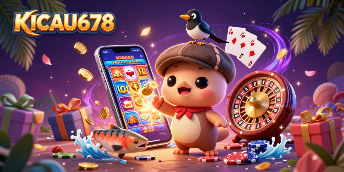 KICAU678 showcases a vibrant 3D cartoon illustration featuring playful Nessie and casino elements for engaging online gaming.