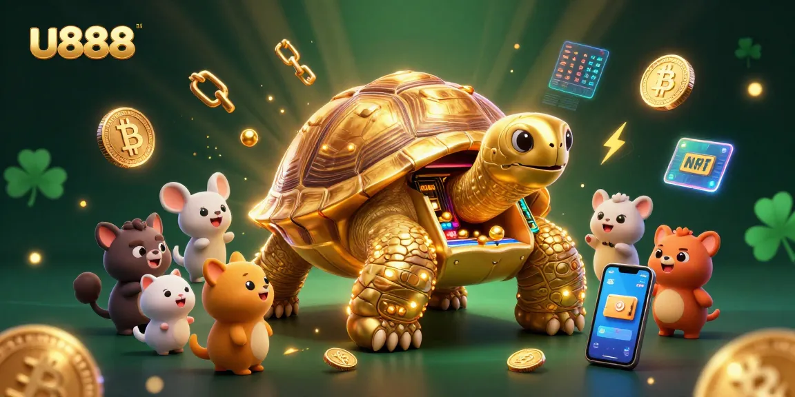 Play with the u888 colossal tortoise pinball machine surrounded by vibrant casino elements.