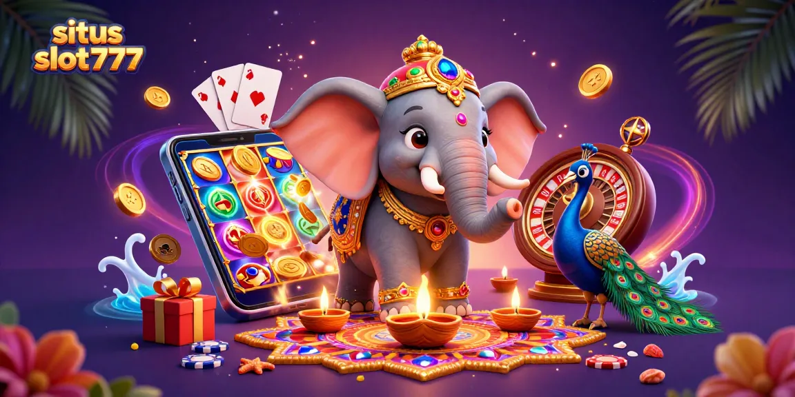 Experience excitement at situs slot777 with vivid slot games and vibrant symbols in a 3D casino scene.