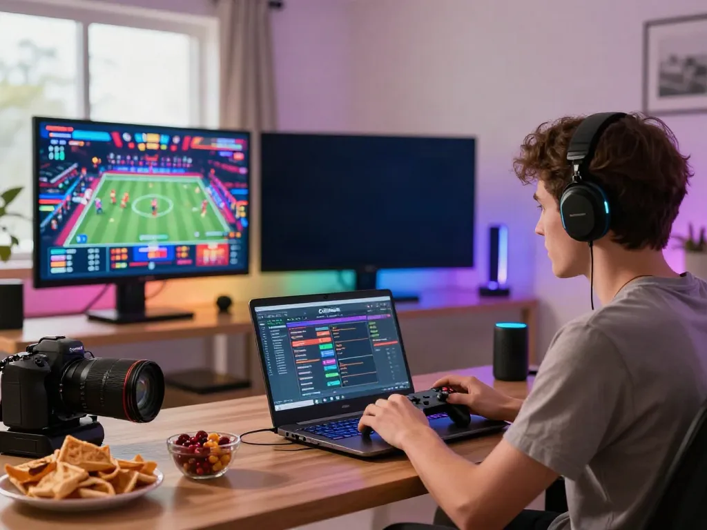 Engaging online gaming experience at https://man88pro.com/ with colorful displays and snacks.