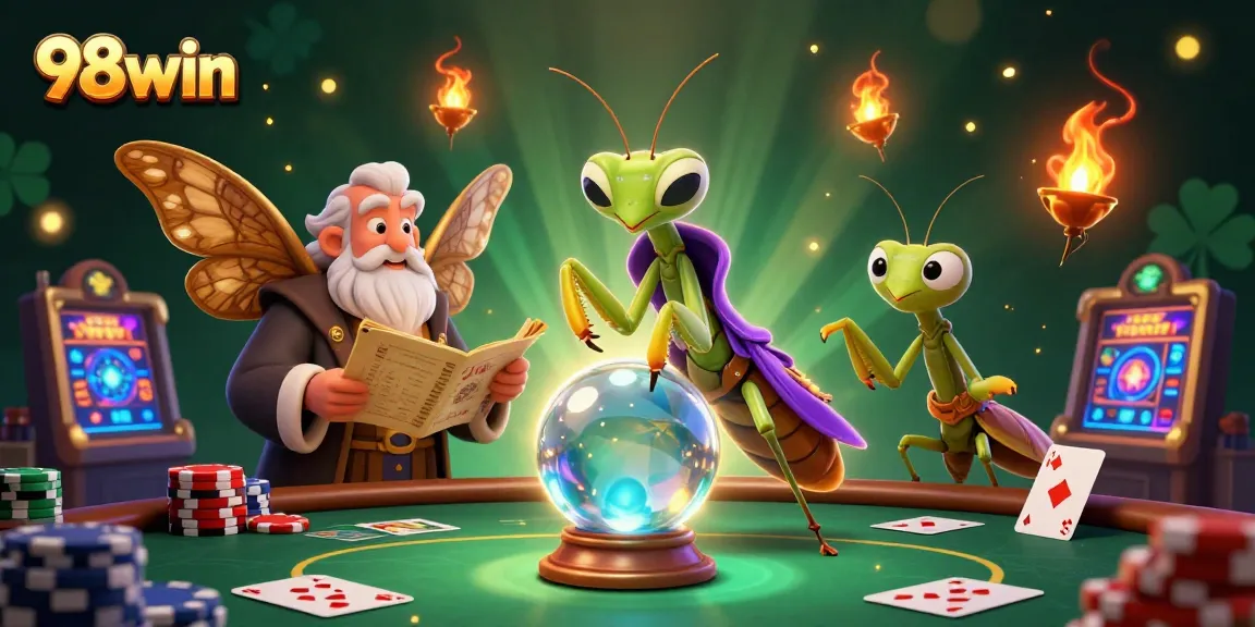 Experience thrilling poker action with the vibrant 98win characters and gaming elements lively depicted in this scene.