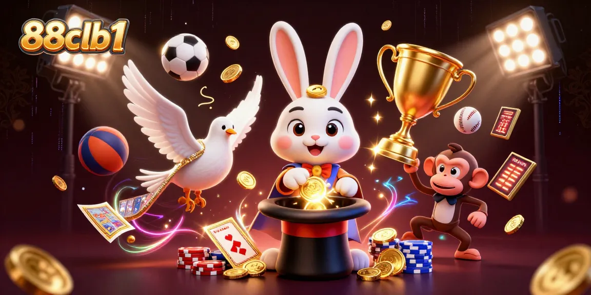Engage with 88clb1 as a magician rabbit produces coins, spotlighting thrilling betting elements.