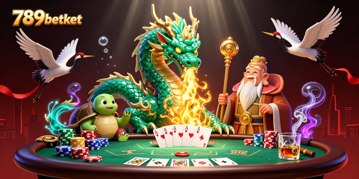 Experience the excitement of 789betket with a dynamic casino scene featuring a jade dragon and poker elements.