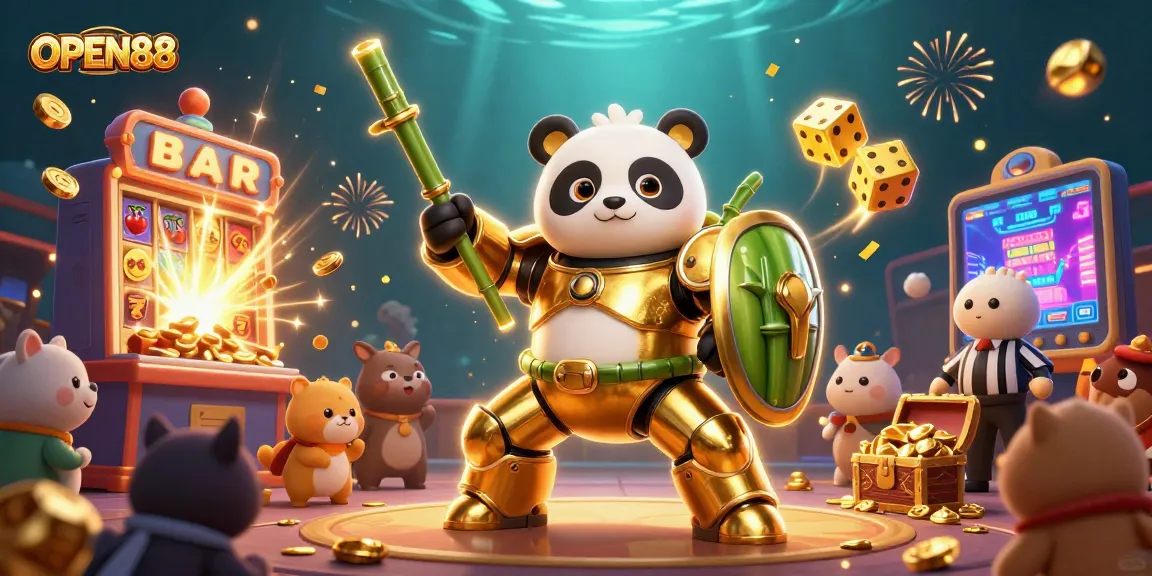 Experience thrilling gaming with OPEN88's vibrant 3D scene featuring exciting jackpot elements.