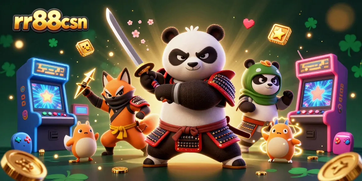 Experience thrilling gameplay at rr88csn with samurai panda and ninja fox in a vibrant casino setting.