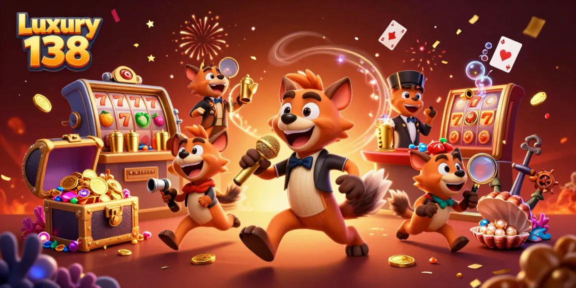 Experience the fun of Luxury 138 casino with hyenas enjoying slots and comedy.