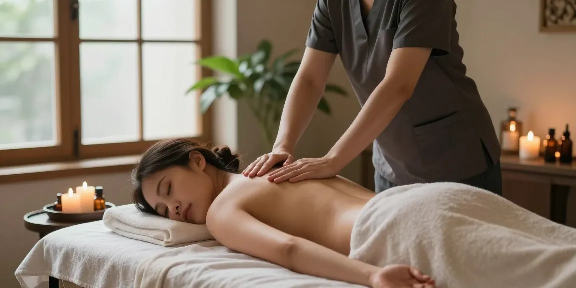 Relaxation scene of 사당출장마사지 professional offering a soothing massage in a tranquil spa setting.