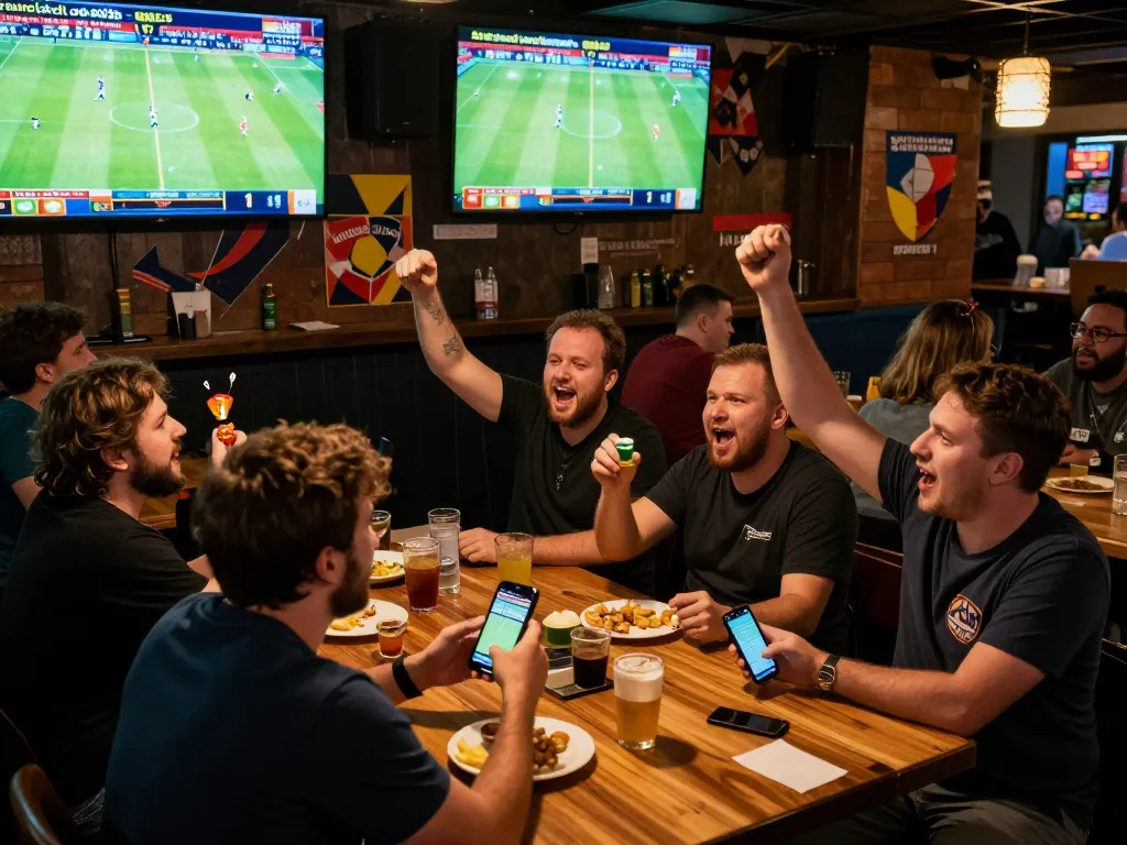 Betting excitement during worldcup2026 at a lively sports bar with fans cheering
