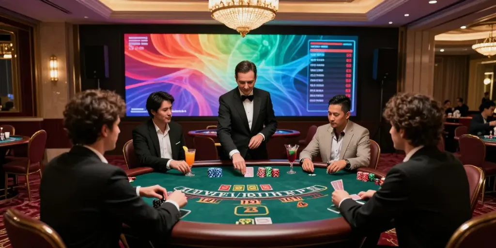 Exciting blackjack en ligne game with players engaged at a casino table.