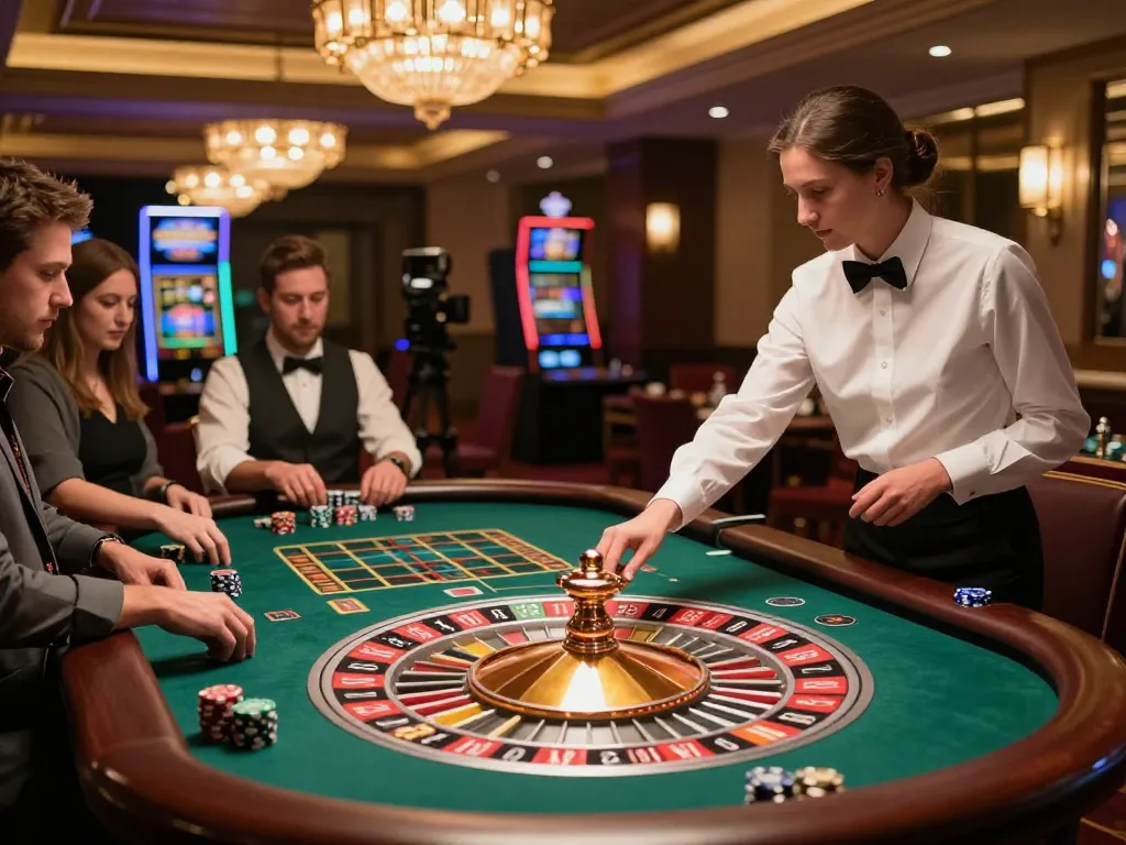 NAGA2000 players engaging with the roulette table in an upscale casino setting