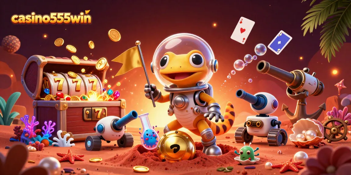 Experience excitement with casino555win as a Martian gecko discovers treasures in a vibrant casino scene.