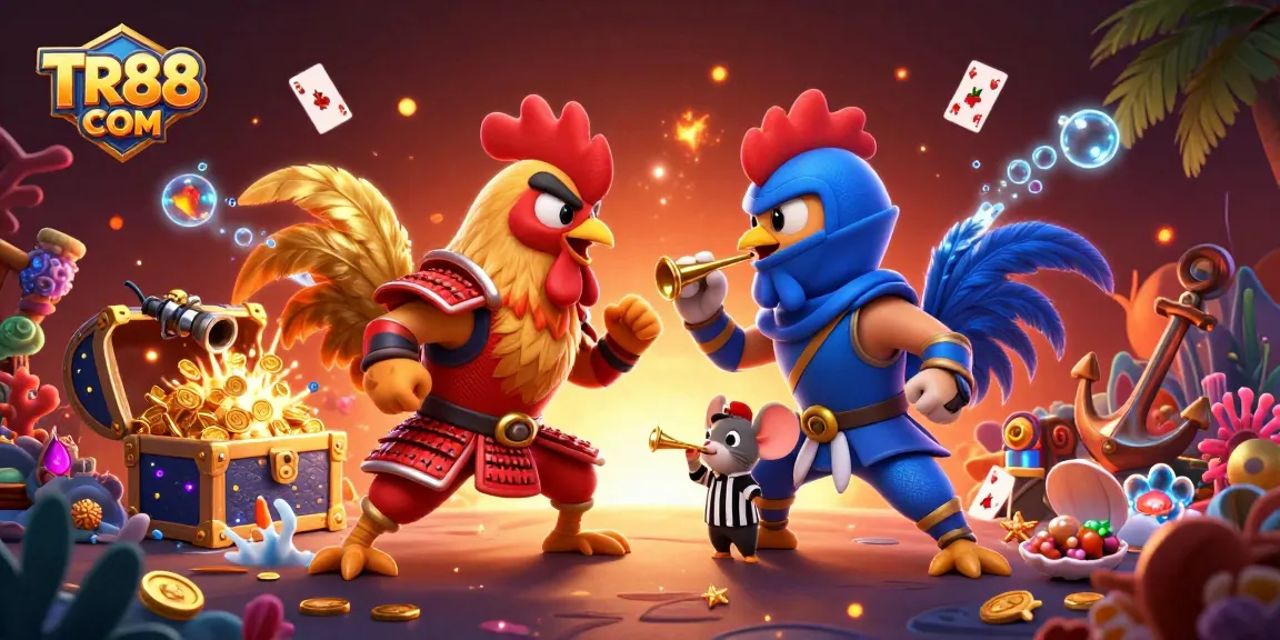 Compete fiercely with TR88 COM in an exciting rooster fight scene featuring dynamic game elements and rich treasures.