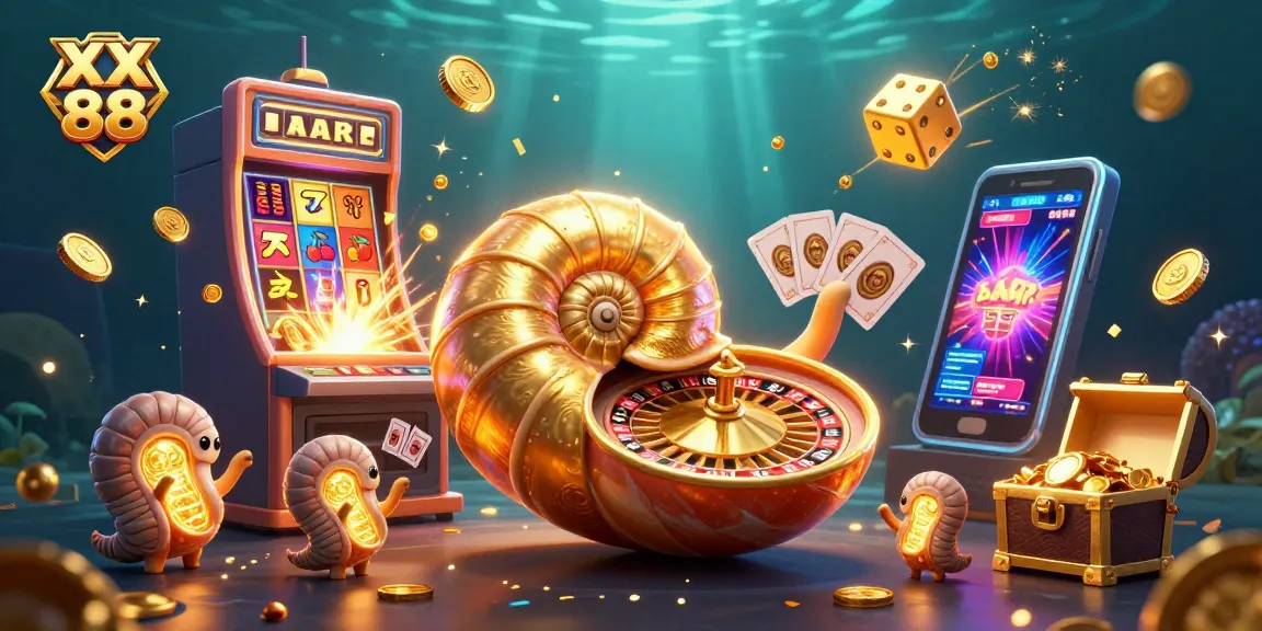 Experience thrilling gameplay at XX 88 with a vibrant 3D casino illustration showcasing colorful jackpots and dynamic characters.