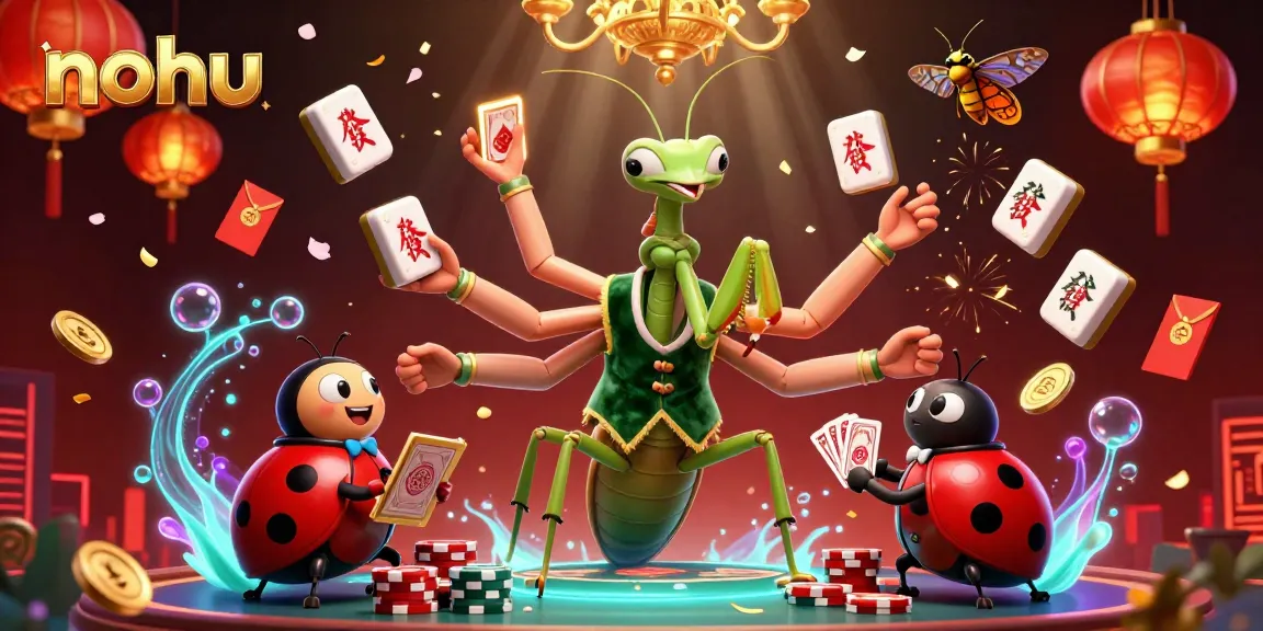 Nohu themed 3D casino illustration showcasing gambling characters and exciting game elements in a dynamic composition.