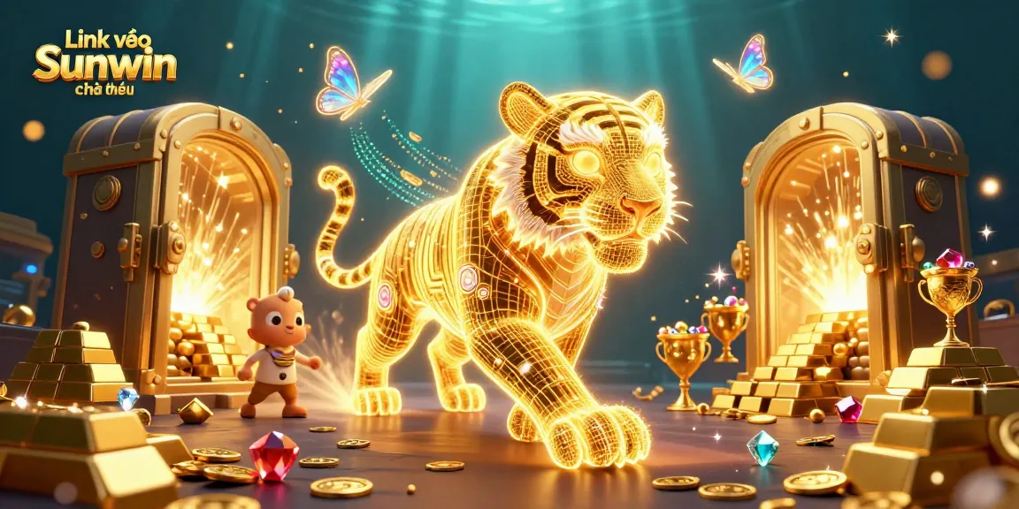 Play and win at Link vào Sunwin chính thức with a vibrant digital casino atmosphere filled with treasures.