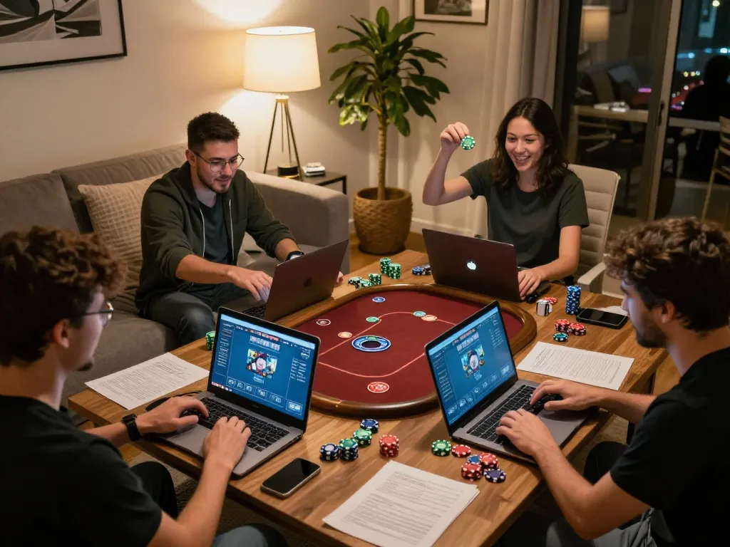 Players enjoying online poker on RR88 from their living room, showcasing excitement and strategy.