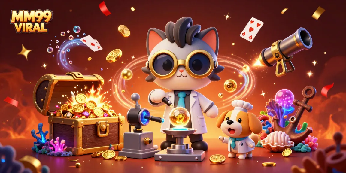 Experience thrill with MM99 VIRAL as the mad scientist cat creates gold in a vibrant casino scene.