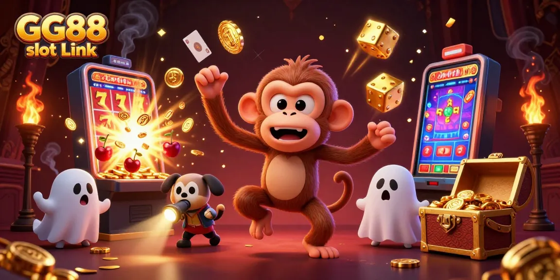 Experience the excitement of GG88 slot Link with golden coins and vibrant casino action illustrated in a dynamic scene.