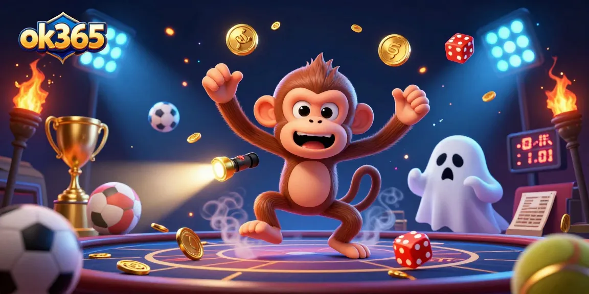Experience ok365 betting excitement with a playful poltergeist monkey in a lively casino.
