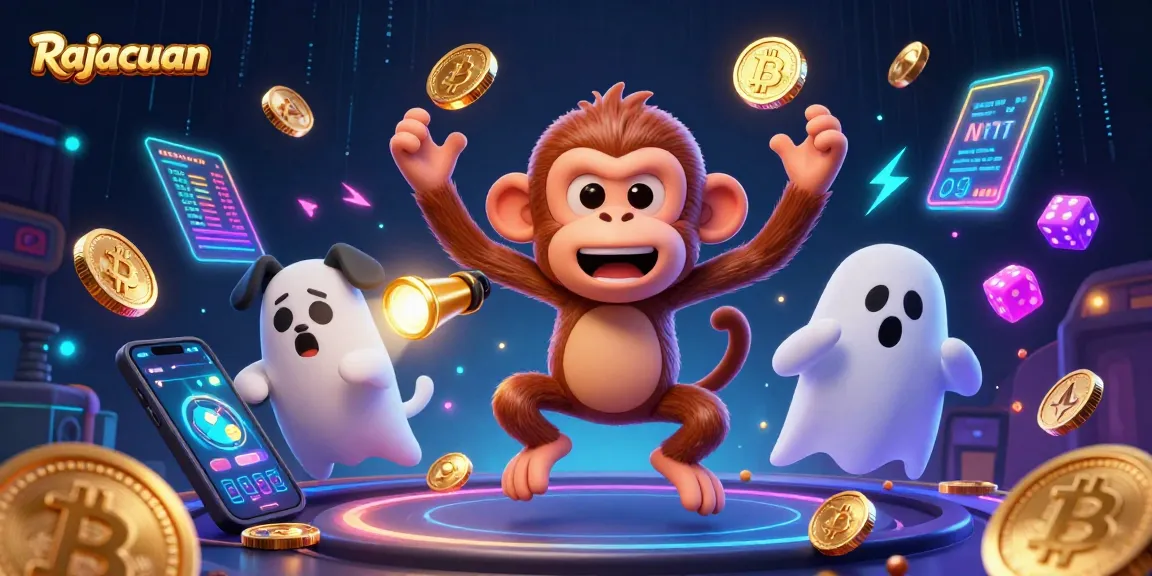 Rajacuan menghadirkan tampilan menarik dengan koin dan elemen kasino digital dalam ilustrasi 3D.