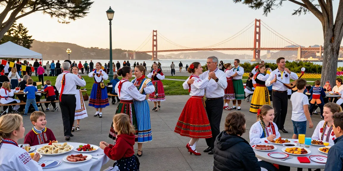 Polish community gathering at a park in San Francisco, featuring traditional dances and cultural celebrations, linked to https://www.sfpol.com/.