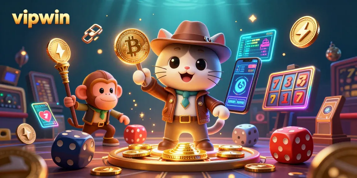 Uncover thrilling casino adventures with vipwin in a vibrant 3D illustration featuring explorers and game elements.