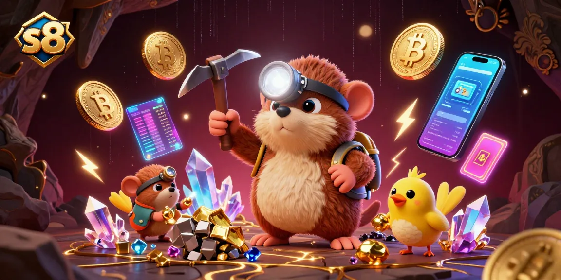 S8 engages players with vibrant 3D fantasy elements showcasing crypto treasures and games.