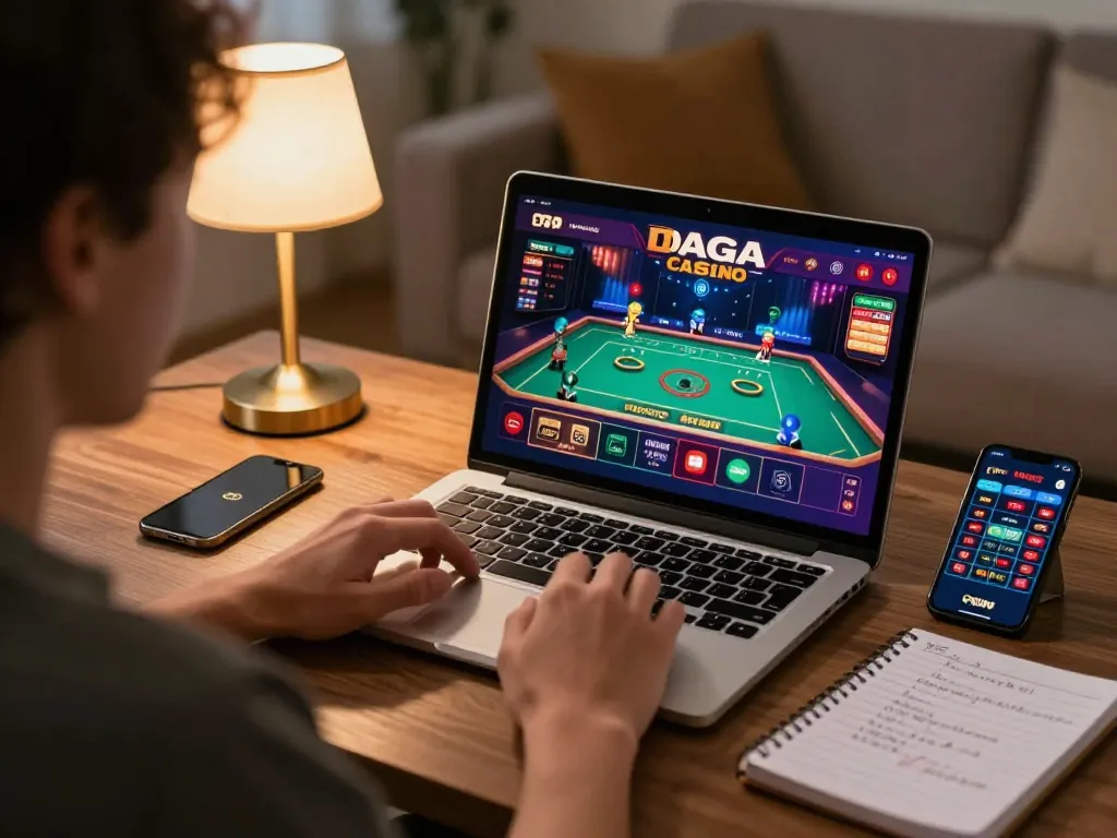 DAGAGO user engaged in thrilling online betting experience on their laptop featuring live dealer gameplay.