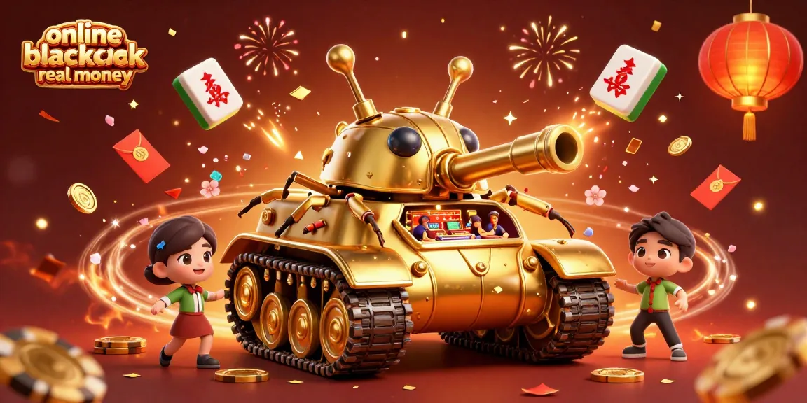 Engage with online blackjack real money in a vibrant, festive 3D illustration featuring a unique golden beetle tank.