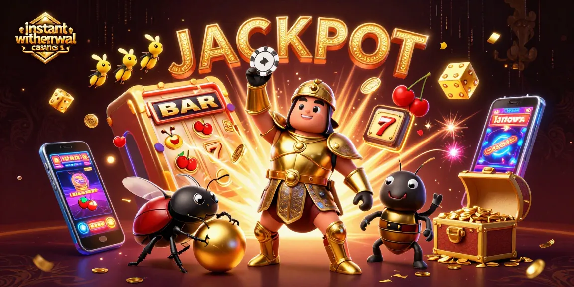 Engage in instant withdrawal casinos with victory symbols and vivid casino elements.