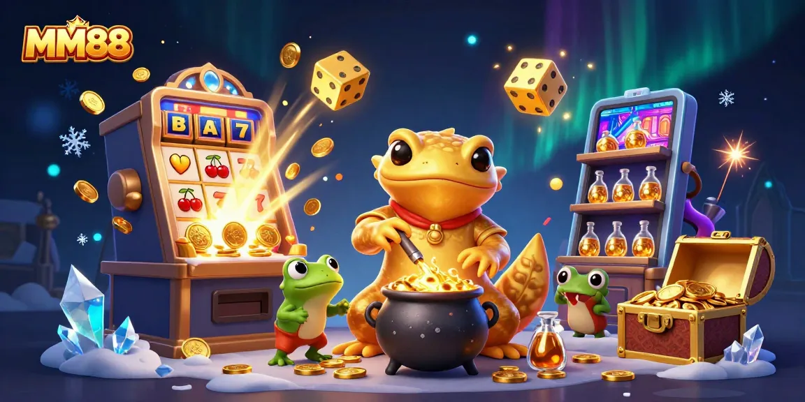 Experience MM88 with an enchanting scene of a golden salamander alchemist and a vibrant casino atmosphere.