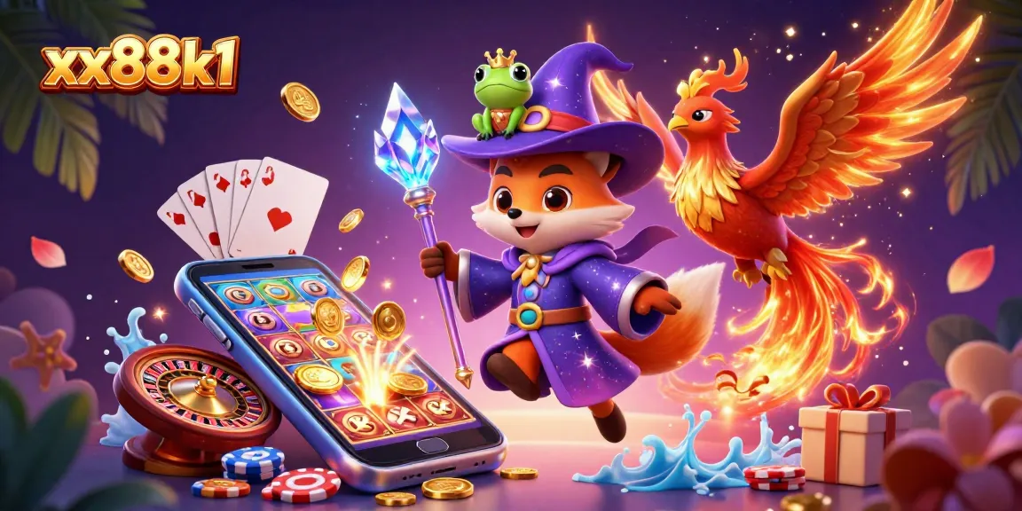 Experience the excitement of gambling at xx88k1 with mystical characters surrounded by vibrant casino elements.