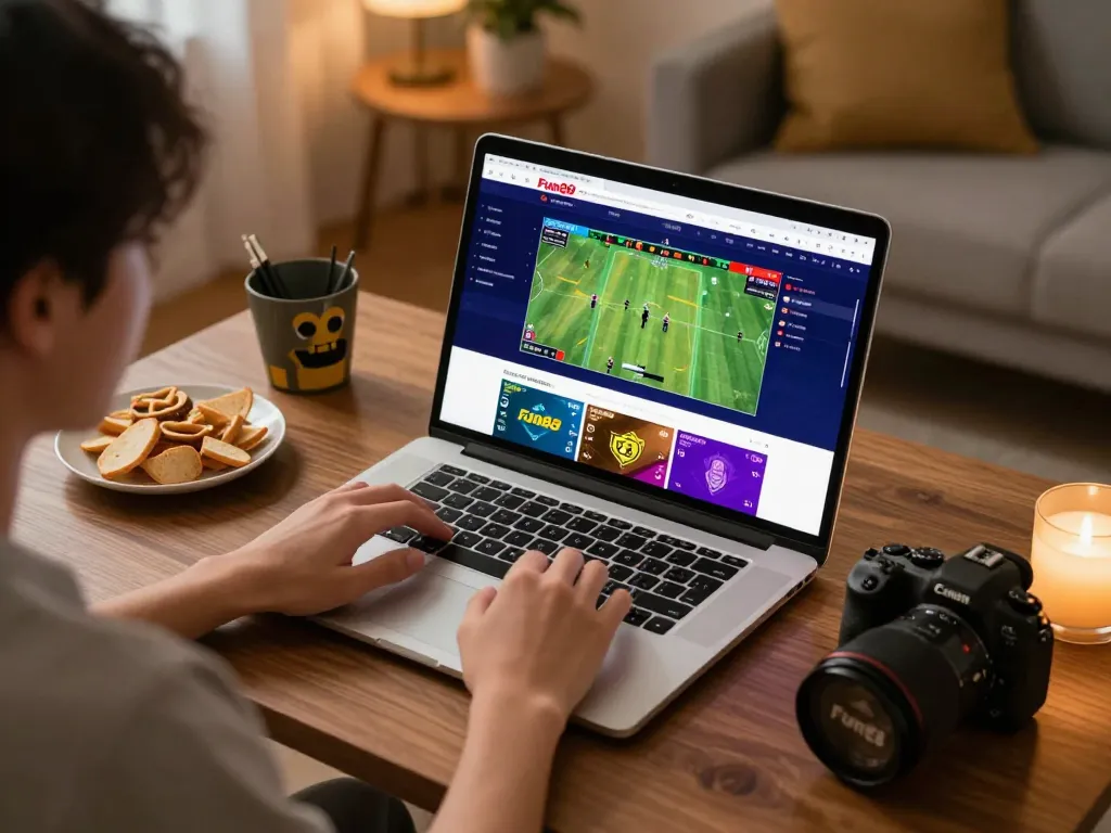 Engaging in online betting at Fun88 with live sports updates on laptop.