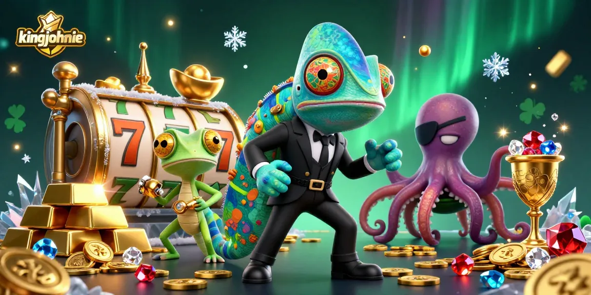 Spin the reels with kingjohnnie's adventurous 3D characters in vibrant casino action.