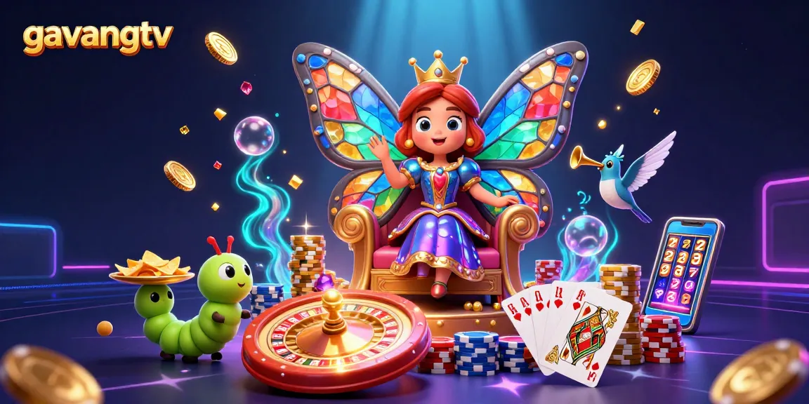 Experience thrilling gameplay with gavangtv's vibrant casino art featuring a butterfly queen and dynamic game elements.