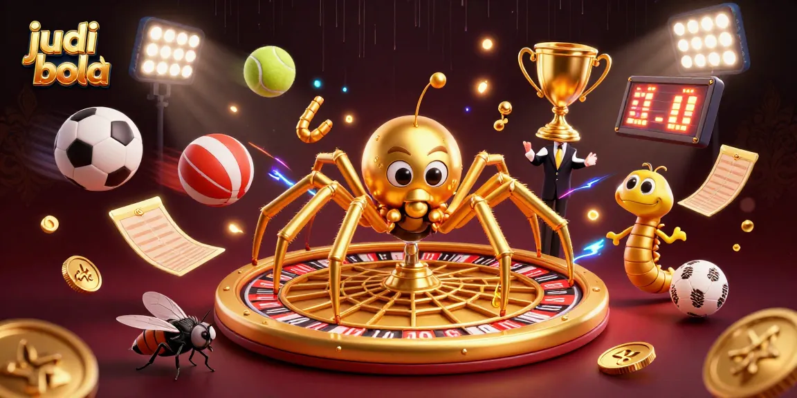 Engage in judi bola excitement with a golden spider, sports elements, and dynamic betting action.