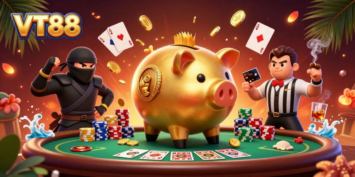 Engage with exciting poker battles at VT88 featuring vibrant characters and casino elements.
