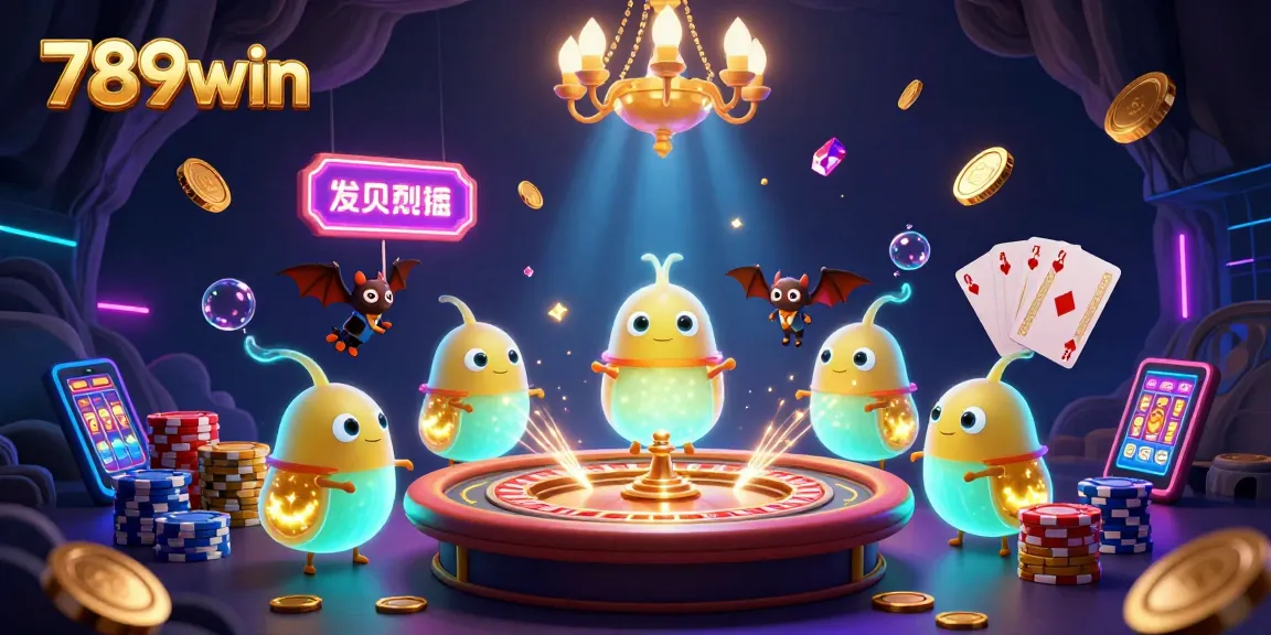 Play exciting games at 789win with a vibrant casino scene featuring bioluminescent characters.