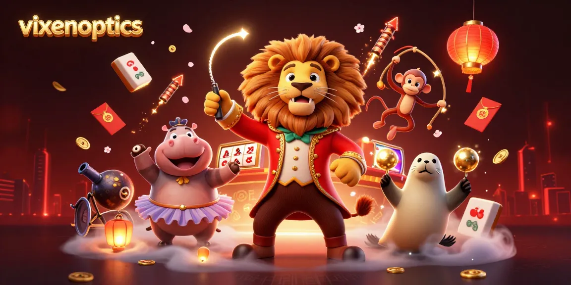 Experience thrilling gameplay at vixenoptics with a vibrant casino scene featuring cartoon characters and slot elements.