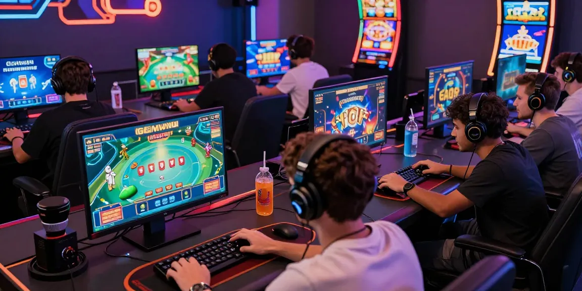 Online gaming excitement at https://gemwin.pics/, showcasing players immersed in various games with vibrant tech atmosphere.