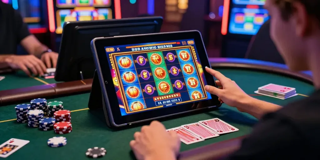 Experience the thrill of Casinos Sans depots with vibrant gaming scenes featuring online slots.