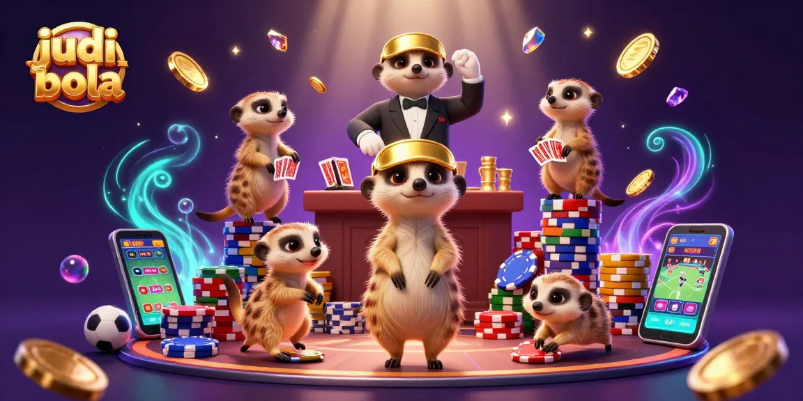 Engage in judi bola with dynamic meerkat characters in an intricate sports betting scene.