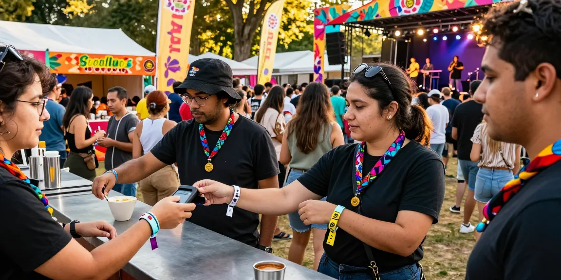 Engaging festival scene showcasing vibrant pulseras de tela con chip personalizadas enhancing access and payment experiences for attendees.