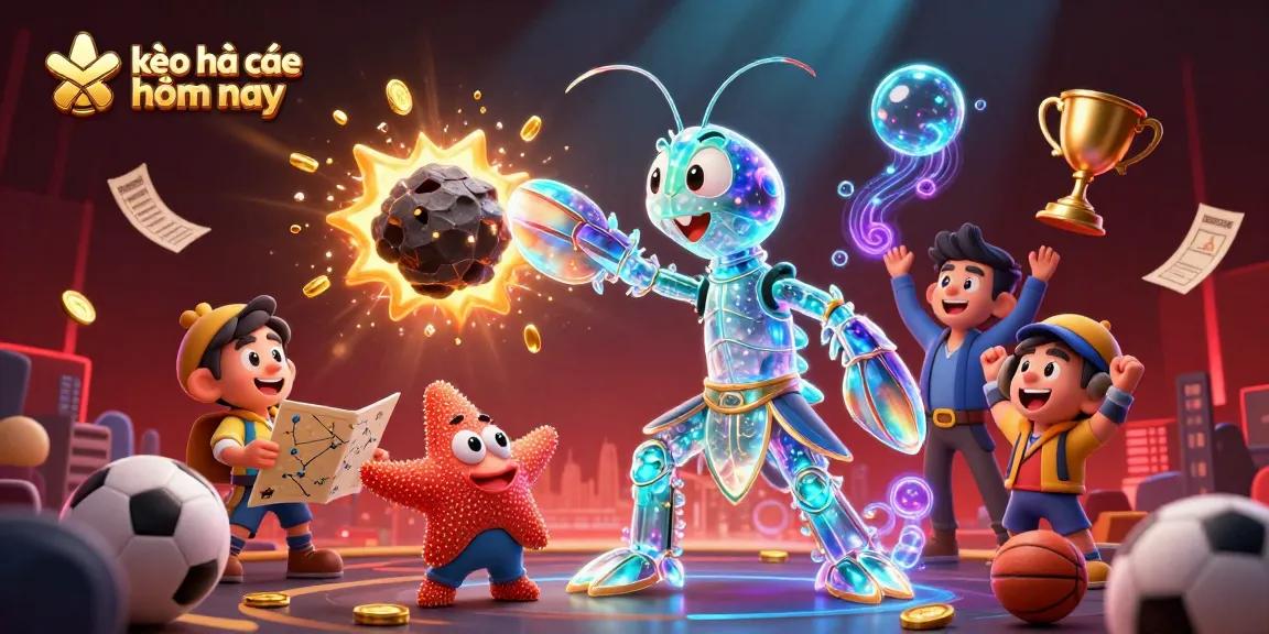Experience thrilling sports betting action with kèo nhà cái hôm nay illustrated featuring mantis shrimp and vibrant stadium elements.